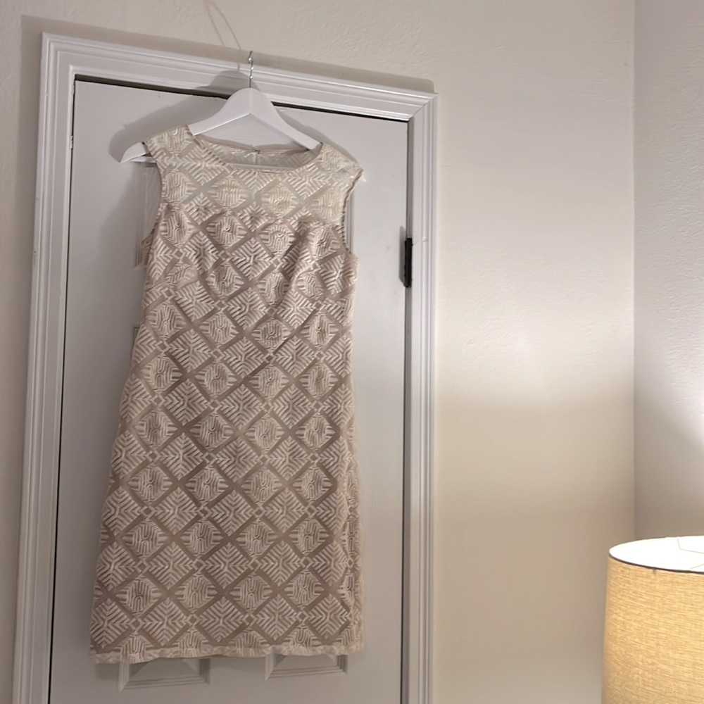 Adrianna Papell size 4 cream neutral color dress for church bridal shower etc